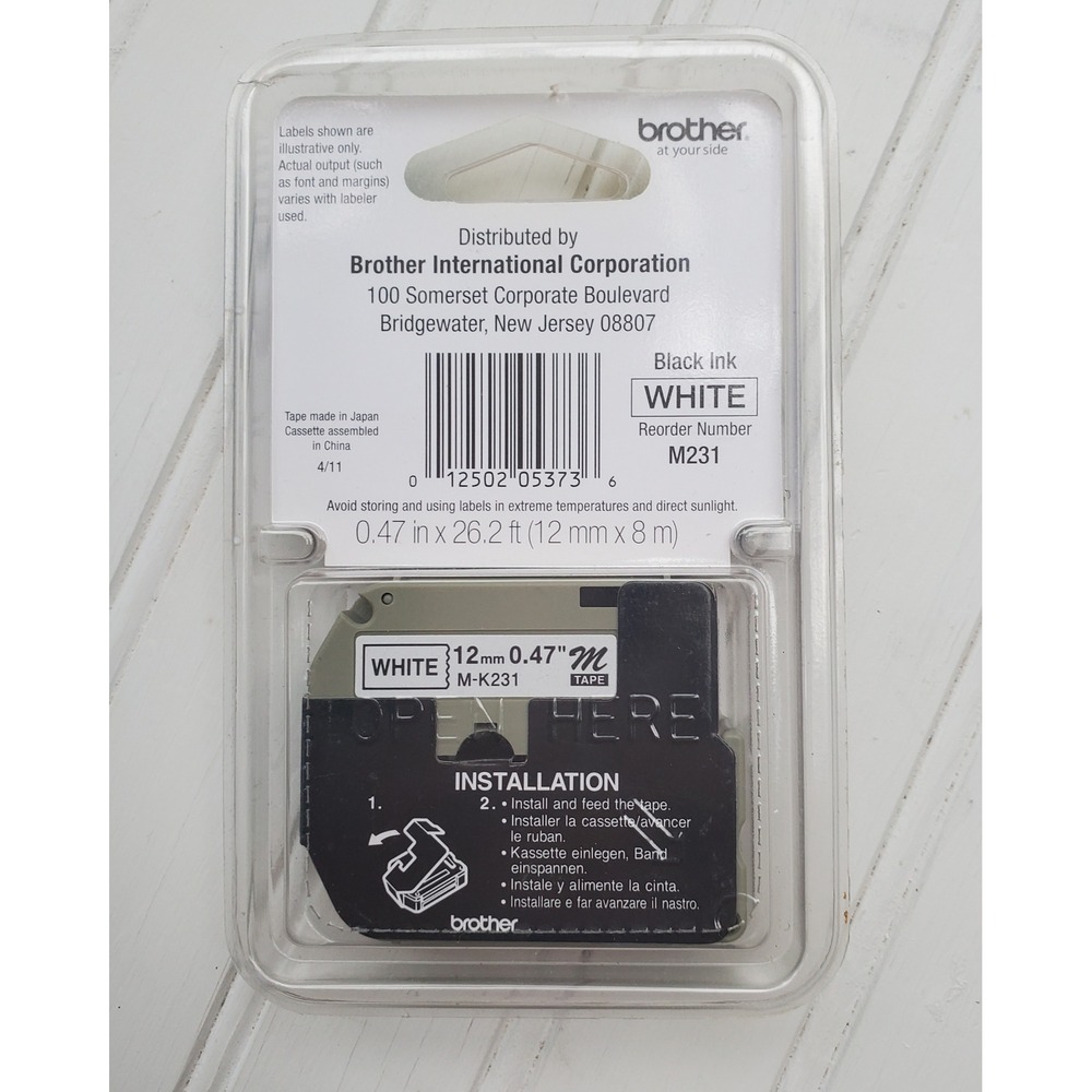 Brother P-Touch M-K231 Label Tape 12mm 0.47 Black on White M Tape New